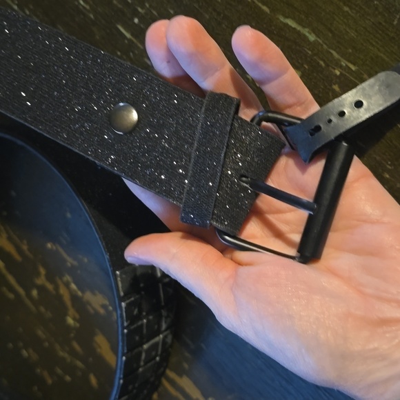 NWT Distressed Studded Black Glitter Belt main image 6